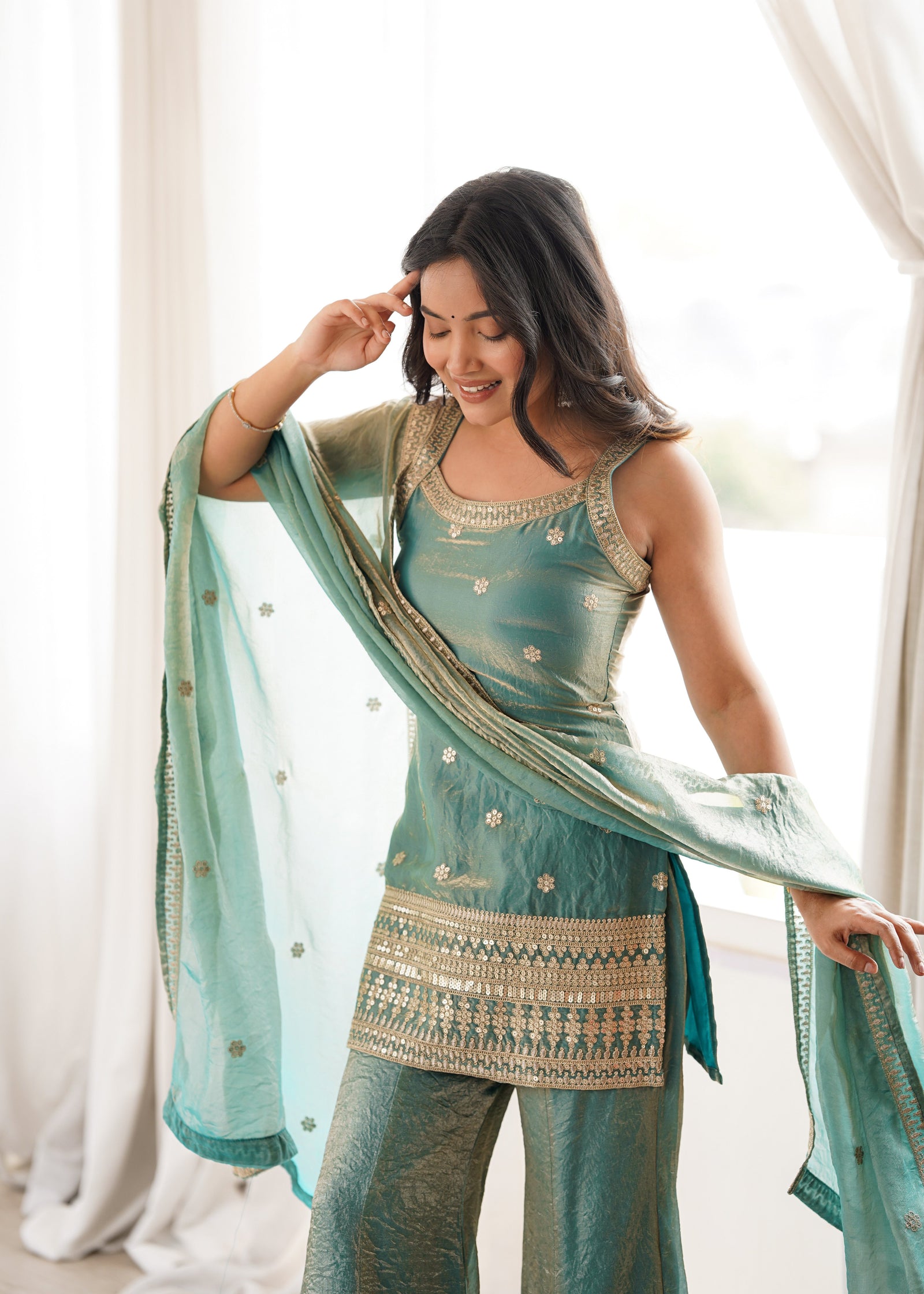 Sea Green Silk Kurta Set with Dupatta ClothsVilla