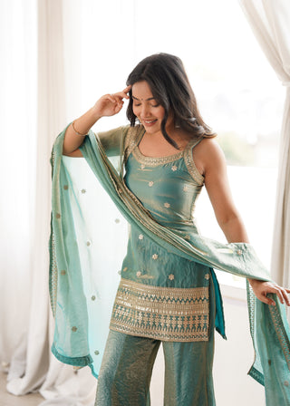 Sea Green Silk Kurta Set with Dupatta ClothsVilla