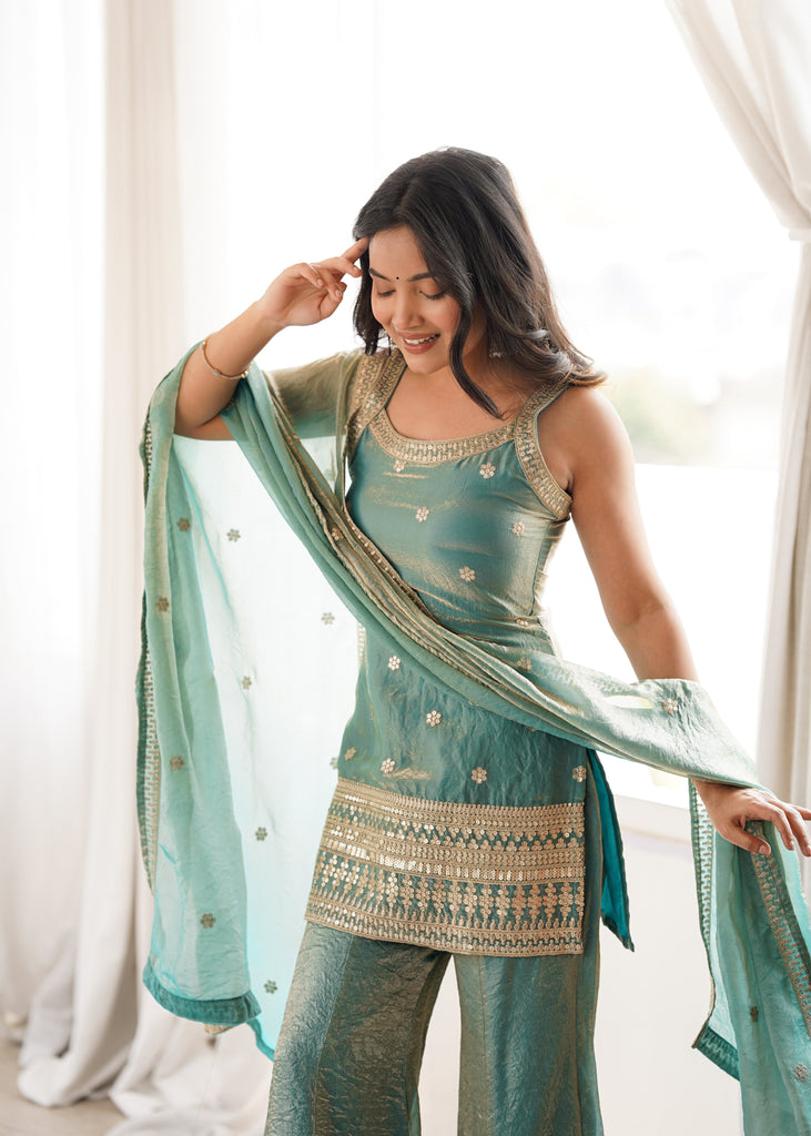 Sea Green Silk Kurta Set with Dupatta ClothsVilla