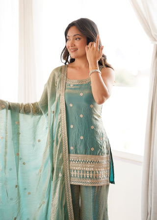 Sea Green Silk Kurta Set with Dupatta ClothsVilla