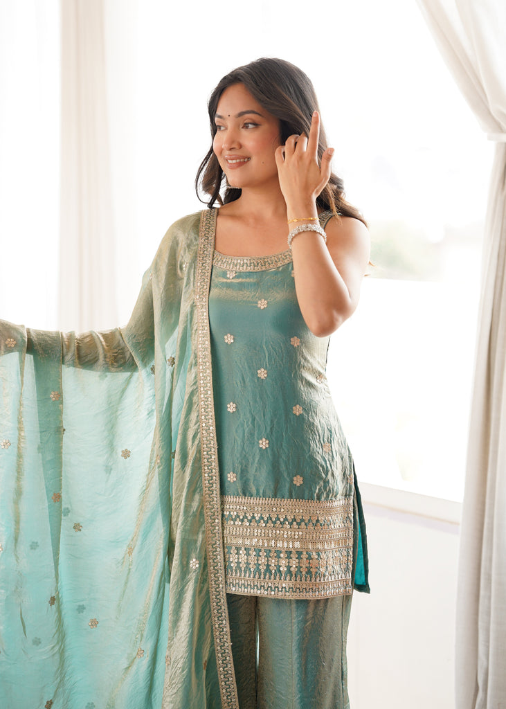 Sea Green Silk Kurta Set with Dupatta ClothsVilla