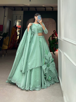 Sea Green Simple & Elegant Rajwadi Chanderi Lehenga Choli ClothsVilla