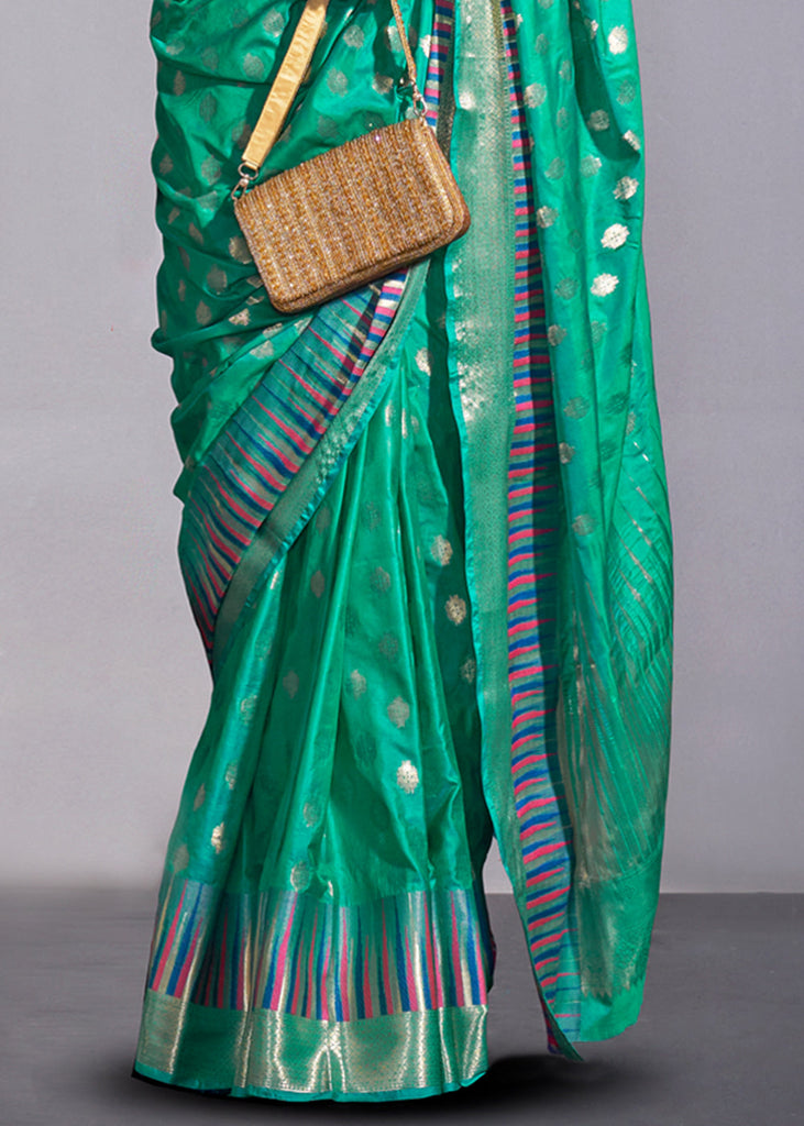 Sea Green Timeless Banarasi Blended Silk Saree with Intricate Design – Perfect for Grand Occasions ClothsVilla