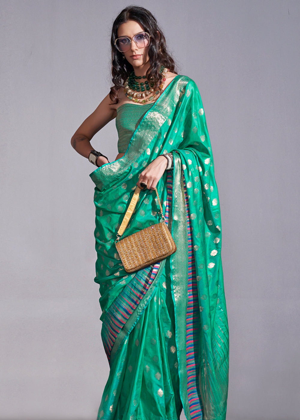Sea Green Timeless Banarasi Blended Silk Saree with Intricate Design – Perfect for Grand Occasions Secondary image