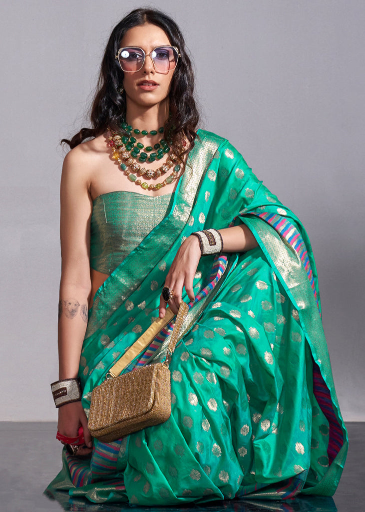 Sea Green Timeless Banarasi Blended Silk Saree with Intricate Design – Perfect for Grand Occasions ClothsVilla