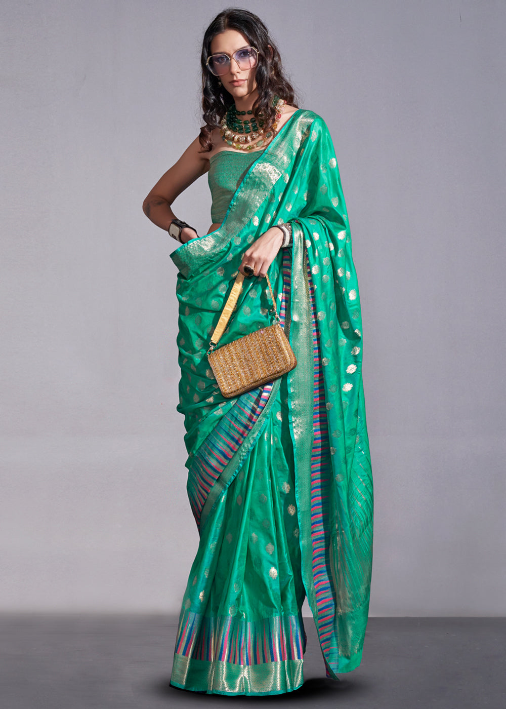 Sea Green Timeless Banarasi Blended Silk Saree with Intricate Design – Perfect for Grand Occasions ClothsVilla