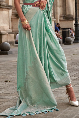 Sea Green Traditional Woven Satin Silk Blend Saree with Blouse Piece – Festive & Partywear ClothsVilla