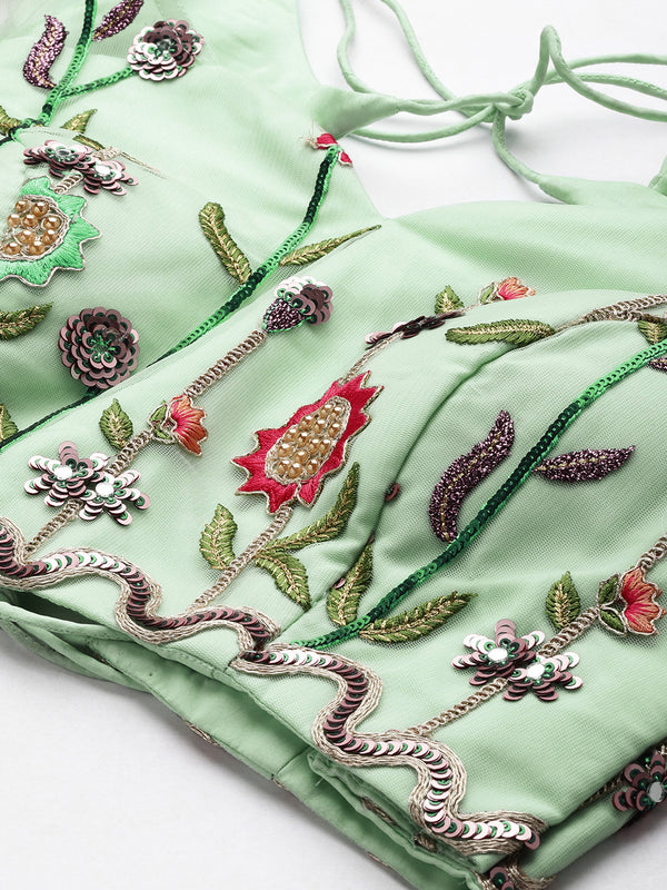 Seagreen - Net Sequin Embroidered Semi-Stitched Lehenga Clothsvilla