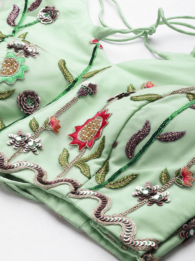 Seagreen - Net Sequin Embroidered Semi-Stitched Lehenga Clothsvilla