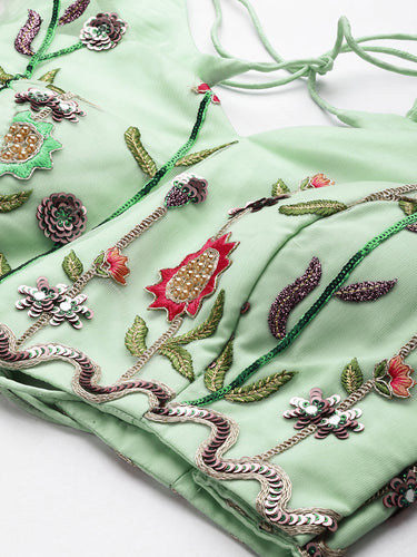 Seagreen - Net Sequin Embroidered Semi-Stitched Lehenga Clothsvilla