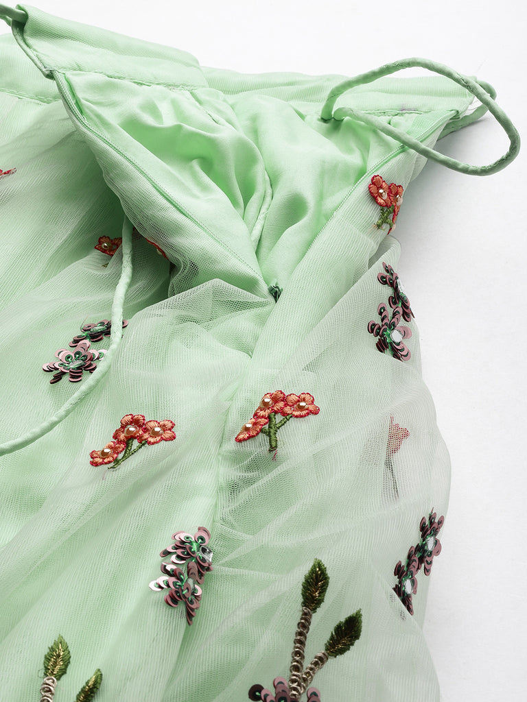 Seagreen - Net Sequin Embroidered Semi-Stitched Lehenga Clothsvilla