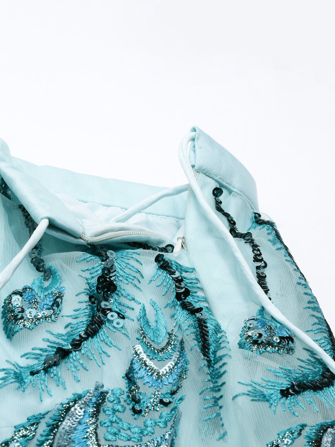 Seagreen Net Sequins Embroidered Semi-Stitched Lehenga & Blouse with Dupatta Clothsvilla