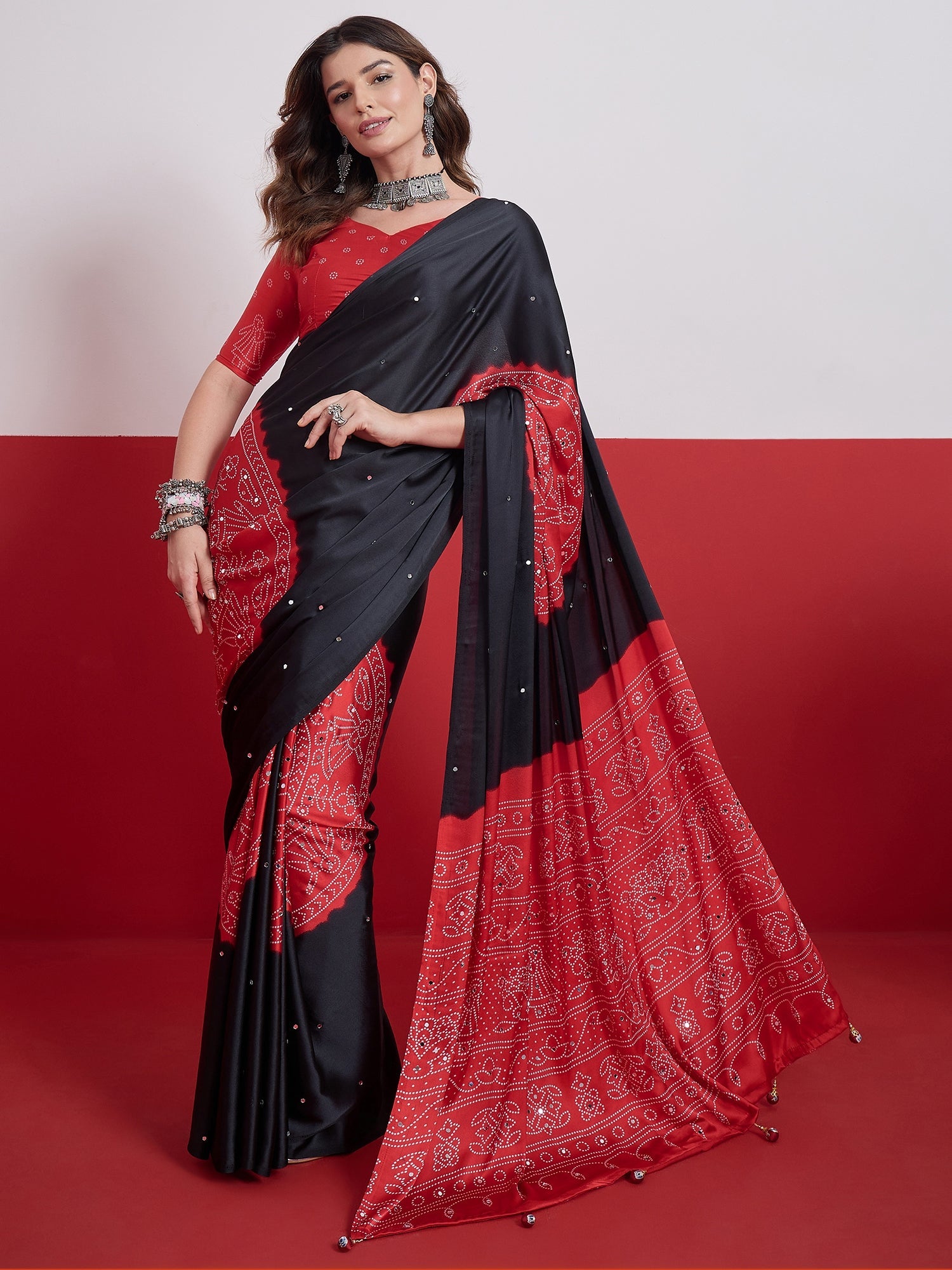 Ruhika Mirror Work Semi Modal Saree for Wedding & Party Wear ClothsVilla