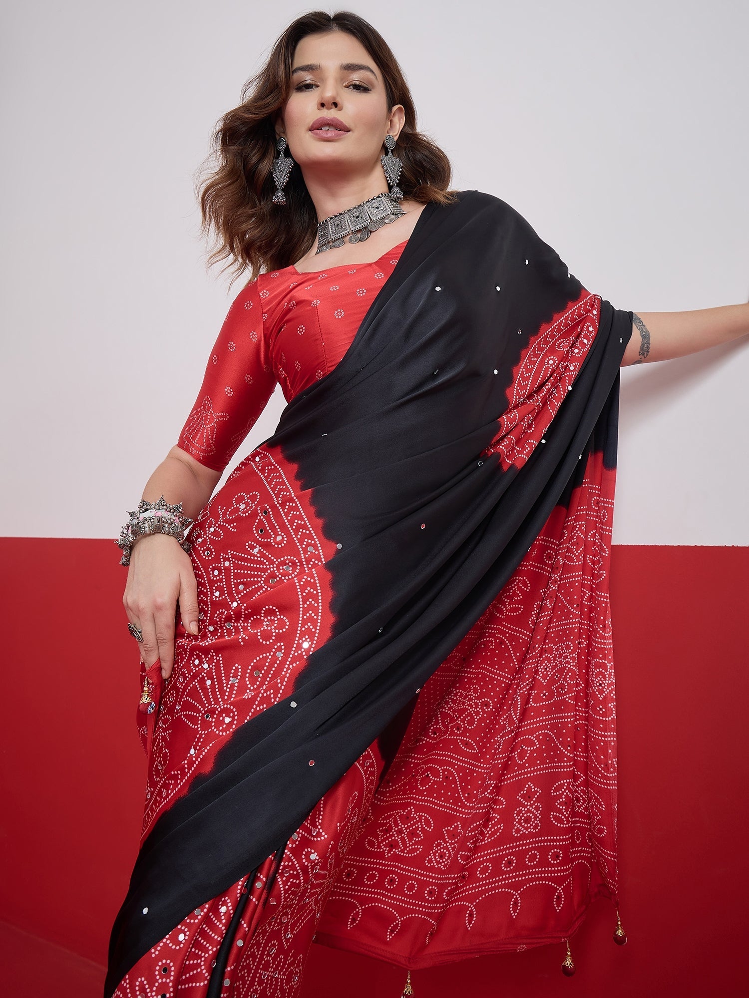 Ruhika Mirror Work Semi Modal Saree for Wedding & Party Wear ClothsVilla