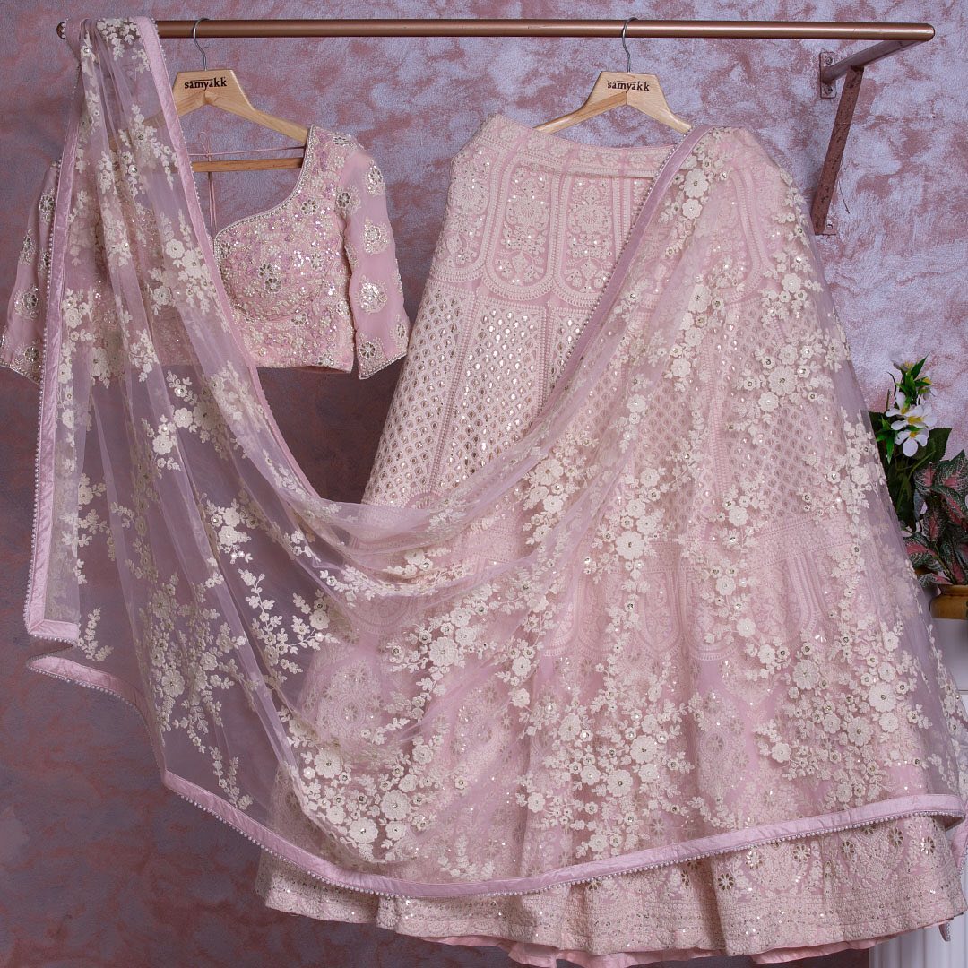 Pink Blooming Faux Georgette Suit Lehenga main image 0