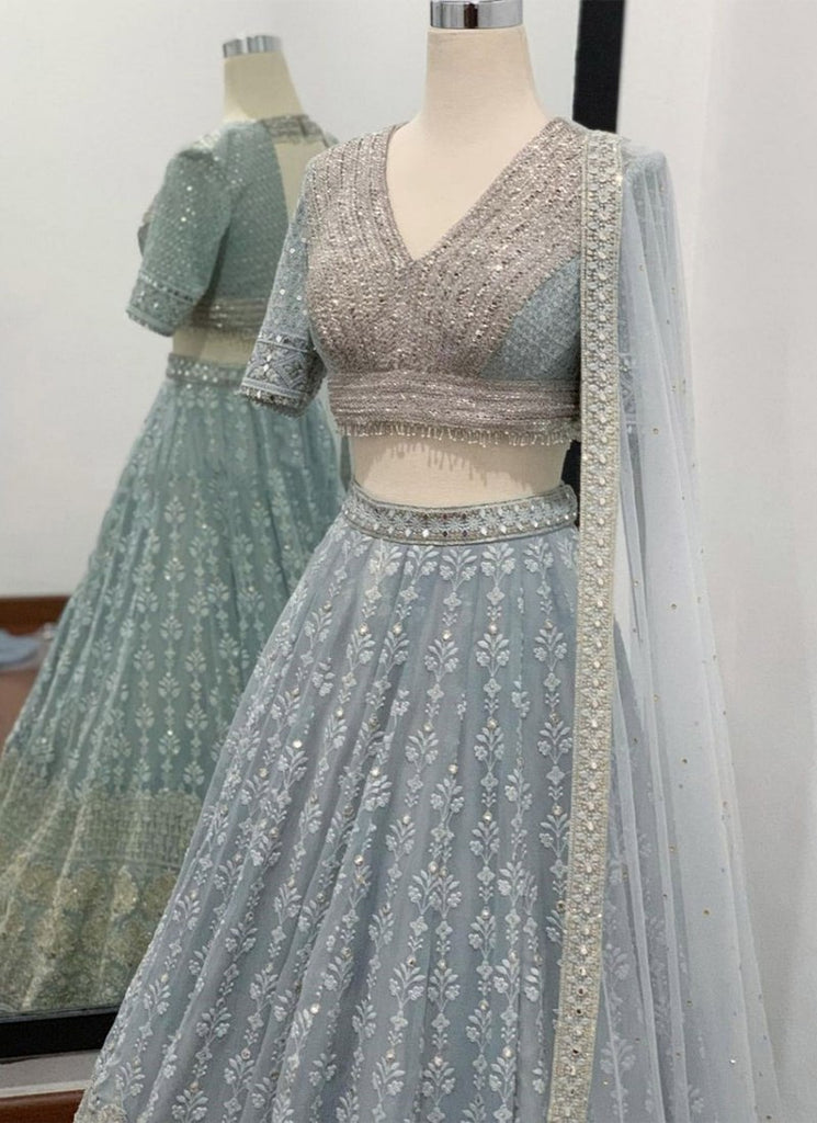 Sequined Faux Georgette Lehenga Set with Net Dupatta ClothsVilla