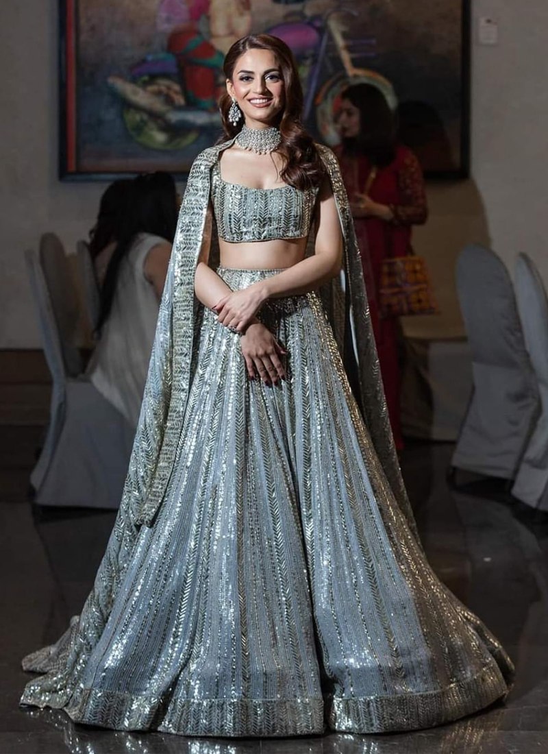 Sequined Georgette Grey Lehenga Set with Net Dupatta Secondary image