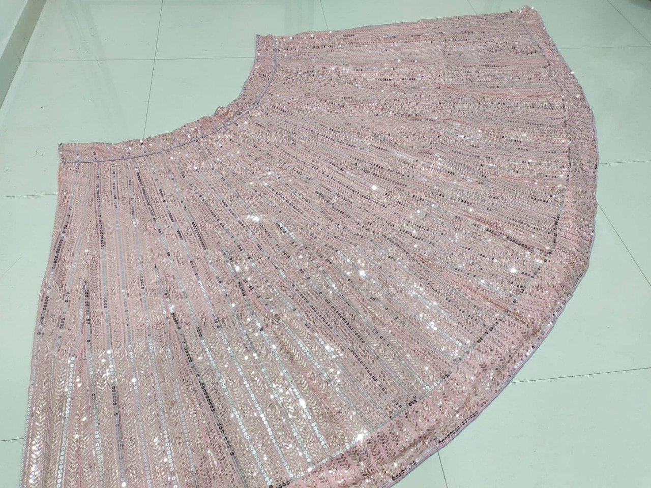 Sequined Georgette Pink Lehenga Set with Net Dupatta ClothsVilla