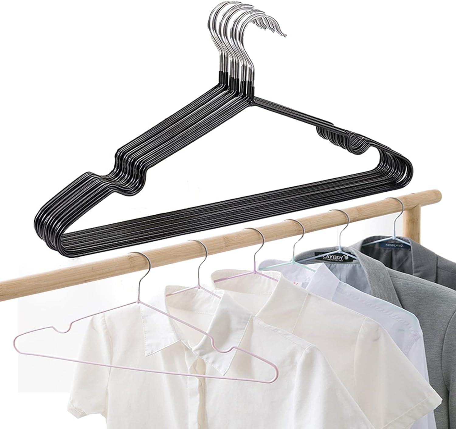 Set of 20 - Heavy-Duty Non-Slip Metal Suit & Coat Hangers | Rubber-Coated Anti-Slip Black Finish | Space-Saving Friction Hangers for Jackets, Shirts, Dresses – Chrome Hook Secondary image
