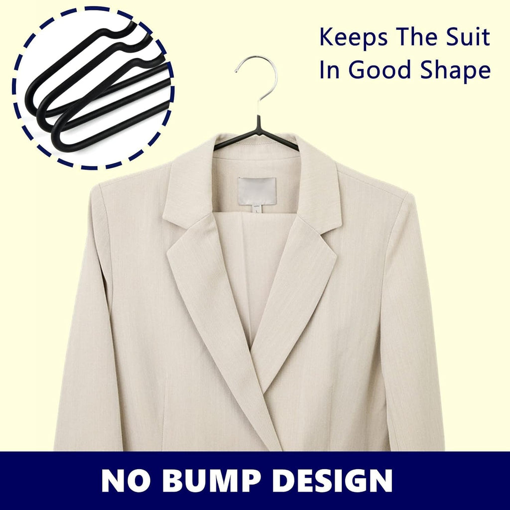 Set of 20 - Heavy-Duty Non-Slip Metal Suit & Coat Hangers | Rubber-Coated Anti-Slip Black Finish | Space-Saving Friction Hangers for Jackets, Shirts, Dresses – Chrome Hook ClothsVilla