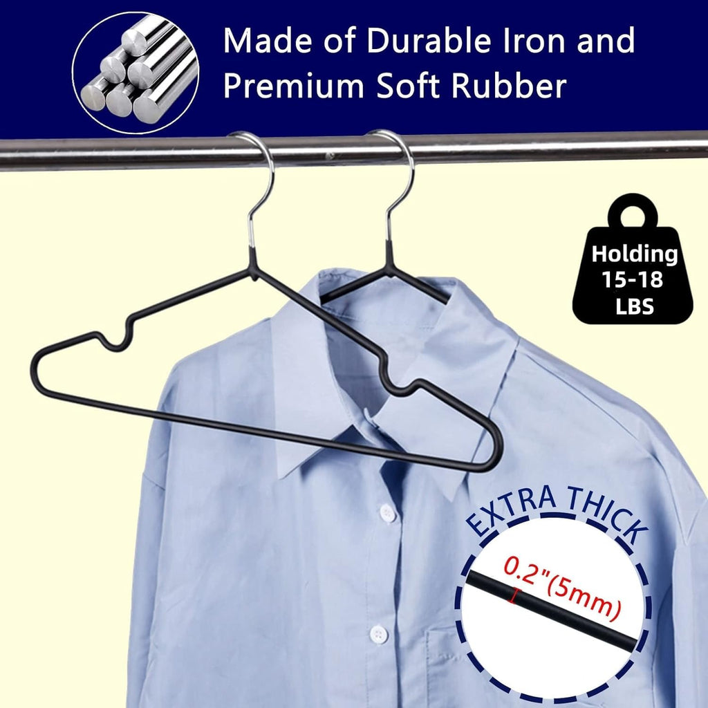 Set of 20 - Heavy-Duty Non-Slip Metal Suit & Coat Hangers | Rubber-Coated Anti-Slip Black Finish | Space-Saving Friction Hangers for Jackets, Shirts, Dresses – Chrome Hook ClothsVilla