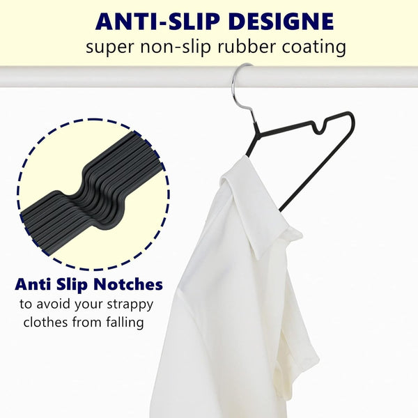 Set of 20 - Heavy-Duty Non-Slip Metal Suit & Coat Hangers | Rubber-Coated Anti-Slip Black Finish | Space-Saving Friction Hangers for Jackets, Shirts, Dresses – Chrome Hook ClothsVilla