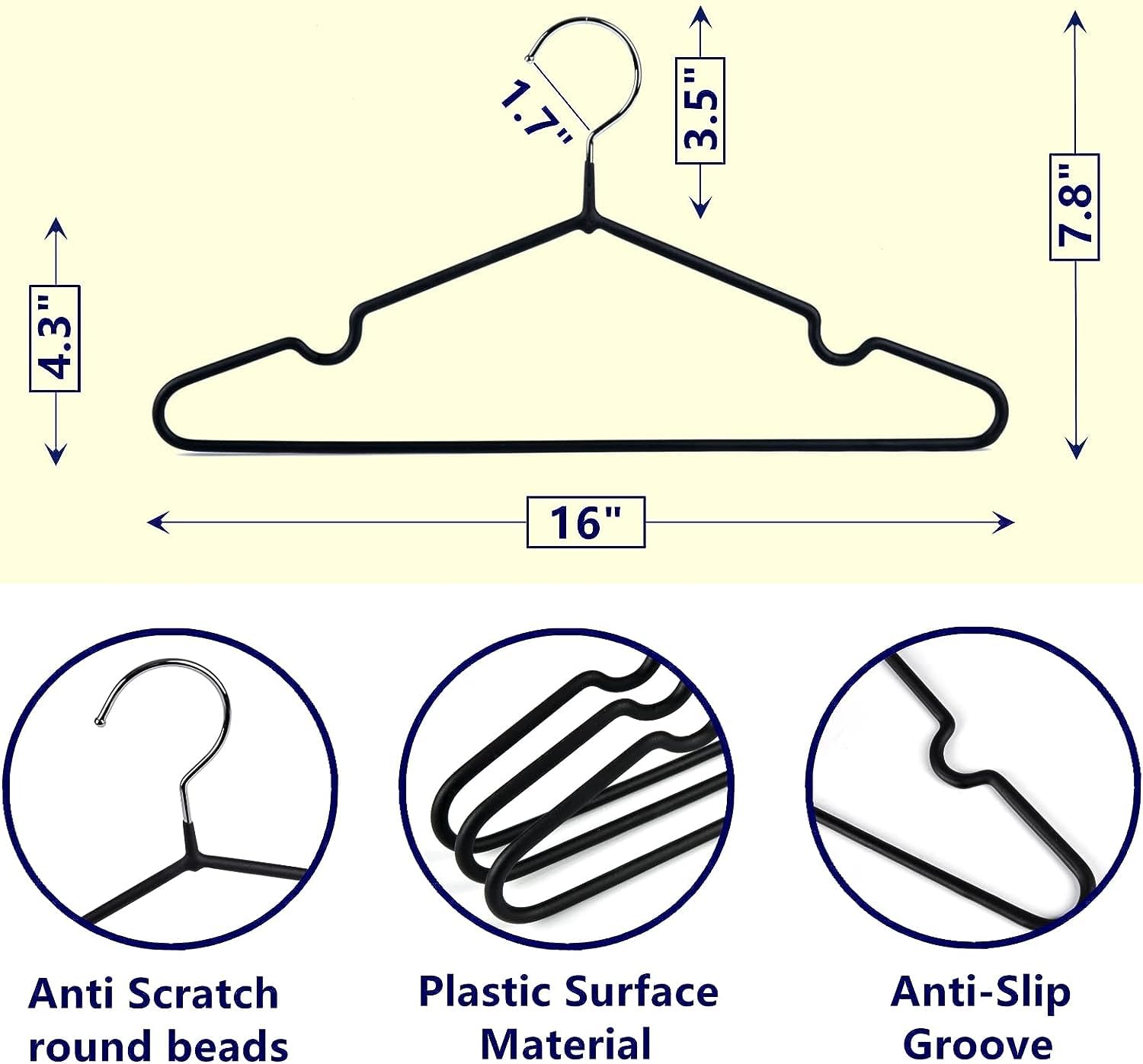 Set of 20 - Heavy-Duty Non-Slip Metal Suit & Coat Hangers | Rubber-Coated Anti-Slip Black Finish | Space-Saving Friction Hangers for Jackets, Shirts, Dresses – Chrome Hook ClothsVilla