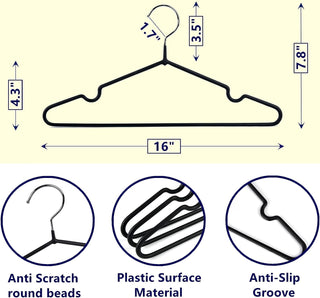 Set of 20 - Heavy-Duty Non-Slip Metal Suit & Coat Hangers | Rubber-Coated Anti-Slip Black Finish | Space-Saving Friction Hangers for Jackets, Shirts, Dresses – Chrome Hook ClothsVilla