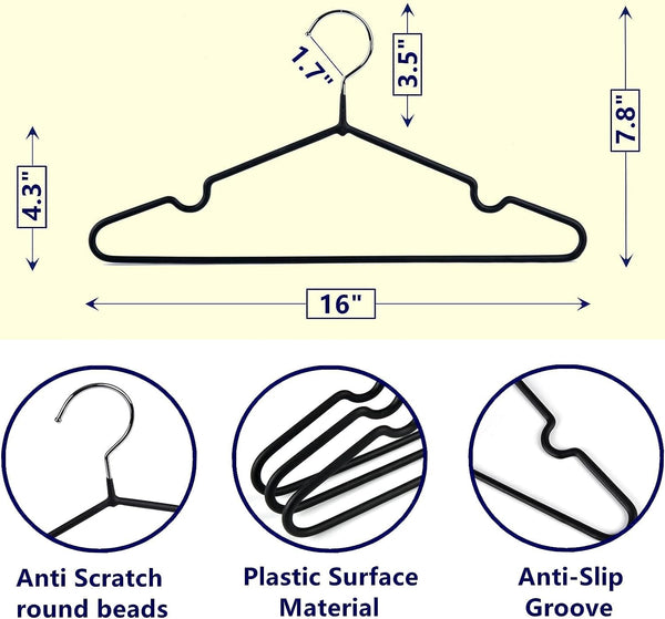 Set of 20 - Heavy-Duty Non-Slip Metal Suit & Coat Hangers | Rubber-Coated Anti-Slip Black Finish | Space-Saving Friction Hangers for Jackets, Shirts, Dresses – Chrome Hook ClothsVilla