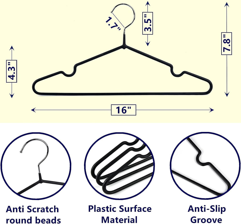Set of 20 - Heavy-Duty Non-Slip Metal Suit & Coat Hangers | Rubber-Coated Anti-Slip Black Finish | Space-Saving Friction Hangers for Jackets, Shirts, Dresses – Chrome Hook ClothsVilla