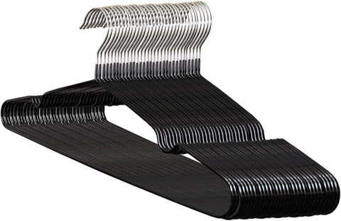 Set of 20 - Heavy-Duty Non-Slip Metal Suit & Coat Hangers | Rubber-Coated Anti-Slip Black Finish | Space-Saving Friction Hangers for Jackets, Shirts, Dresses – Chrome Hook ClothsVilla Main image