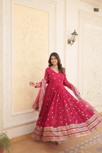 Load image into Gallery viewer, Shimmering Faux Georgette Embroidered Rani Pink Gown with Sequin Accents ClothsVilla