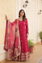 Load image into Gallery viewer, Shimmering Faux Georgette Embroidered Rani Pink Gown with Sequin Accents ClothsVilla