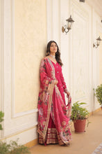 Load image into Gallery viewer, Shimmering Faux Georgette Embroidered Rani Pink Gown with Sequin Accents ClothsVilla