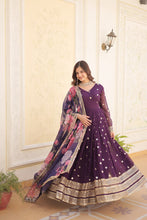 Load image into Gallery viewer, Shimmering Faux Georgette Embroidered Wine Gown with Sequin Accents ClothsVilla