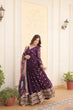 Load image into Gallery viewer, Shimmering Faux Georgette Embroidered Wine Gown with Sequin Accents ClothsVilla