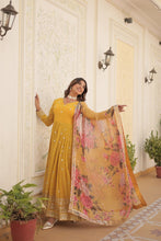 Load image into Gallery viewer, Shimmering Faux Georgette Embroidered Yellow Gown with Sequin Accents ClothsVilla