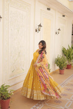 Load image into Gallery viewer, Shimmering Faux Georgette Embroidered Yellow Gown with Sequin Accents ClothsVilla