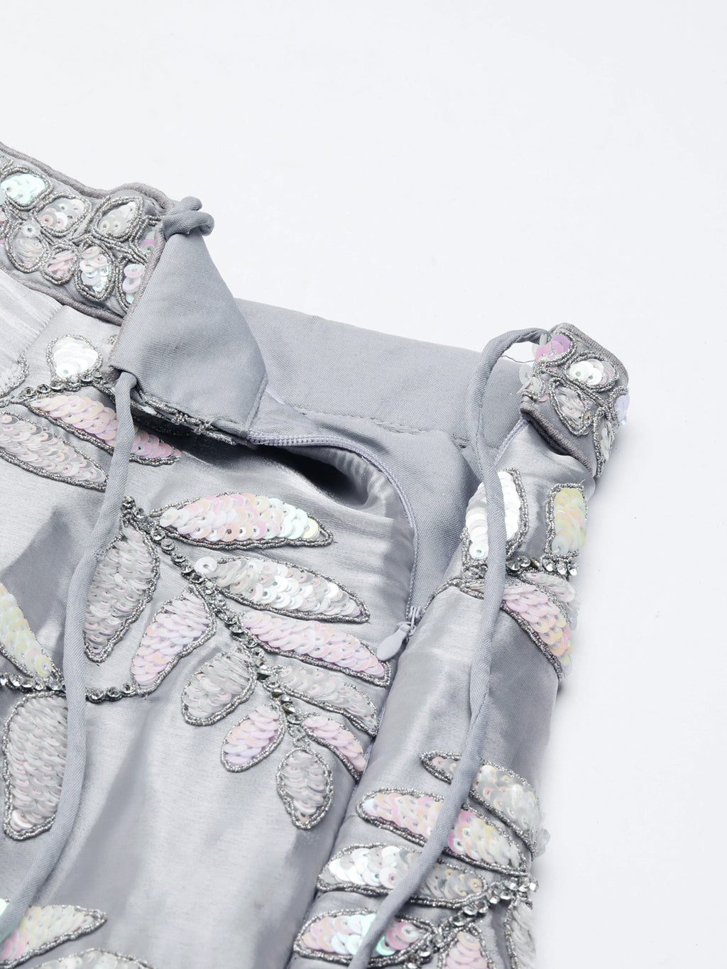 Shimmering Grey Organza Sequin Lehenga Choli Set with Zari Embroidery ClothsVilla