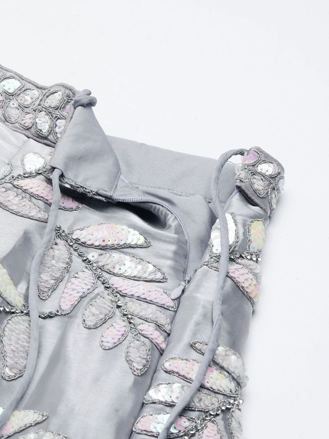 Shimmering Grey Organza Sequin Lehenga Choli Set with Zari Embroidery ClothsVilla