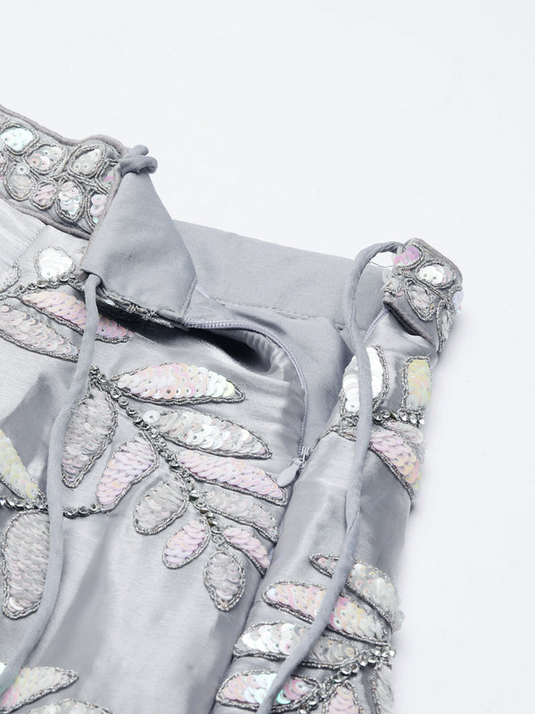 Shimmering Grey Organza Sequin Lehenga Choli Set with Zari Embroidery ClothsVilla