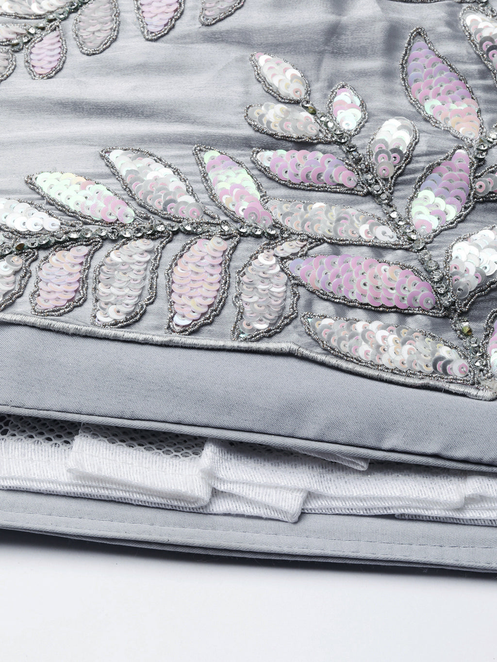 Shimmering Grey Organza Sequin Lehenga Choli Set with Zari Embroidery ClothsVilla