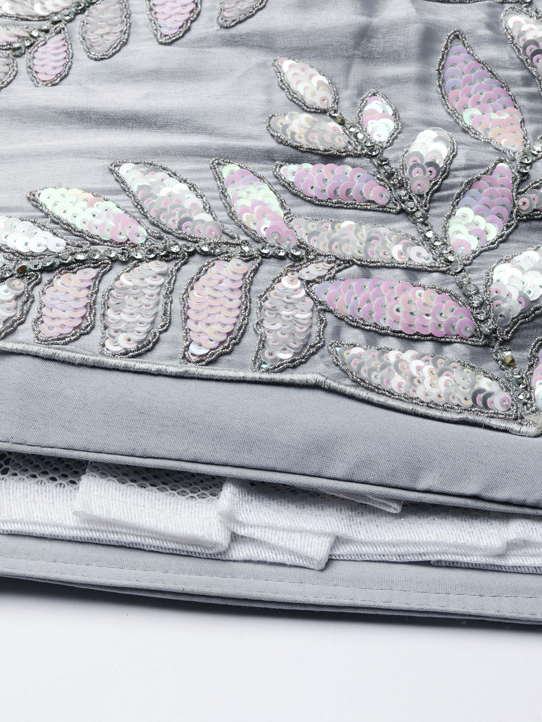 Shimmering Grey Organza Sequin Lehenga Choli Set with Zari Embroidery ClothsVilla