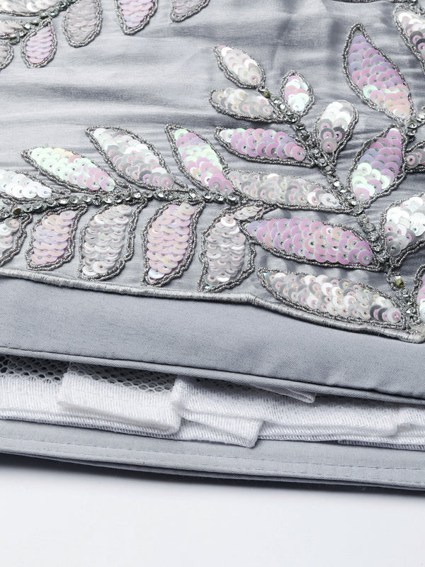 Shimmering Grey Organza Sequin Lehenga Choli Set with Zari Embroidery ClothsVilla