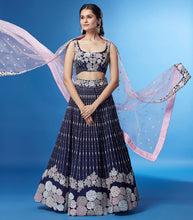 Load image into Gallery viewer, Shimmering Navy Blue Georgette Lehenga with Multi-Sequin Work ClothsVilla