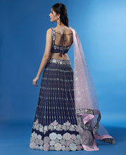 Load image into Gallery viewer, Shimmering Navy Blue Georgette Lehenga with Multi-Sequin Work ClothsVilla