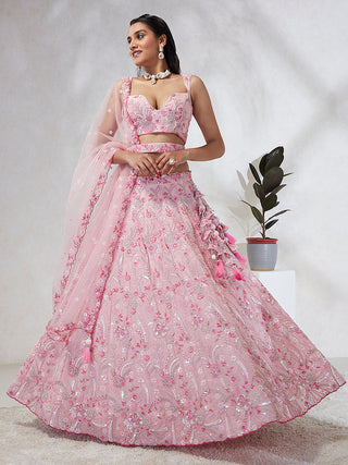 Shimmering Pink Georgette Lehenga Choli Set with Sequins & Thread Embroidery ClothsVilla
