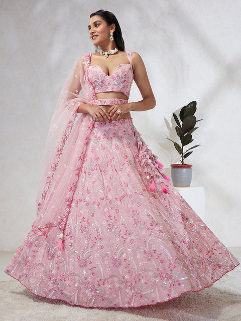 Shimmering Pink Georgette Lehenga Choli Set with Sequins & Thread Embroidery ClothsVilla Main image