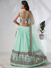 Load image into Gallery viewer, Shimmering Sea Green Lehenga Choli Set: Sequins &amp; Thread Embroidery ClothsVilla