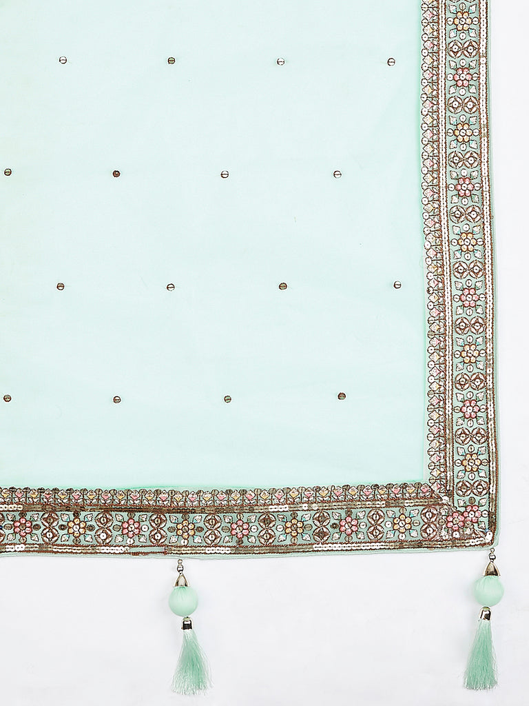 Shimmering Sea Green Lehenga Choli Set: Sequins & Thread Embroidery ClothsVilla
